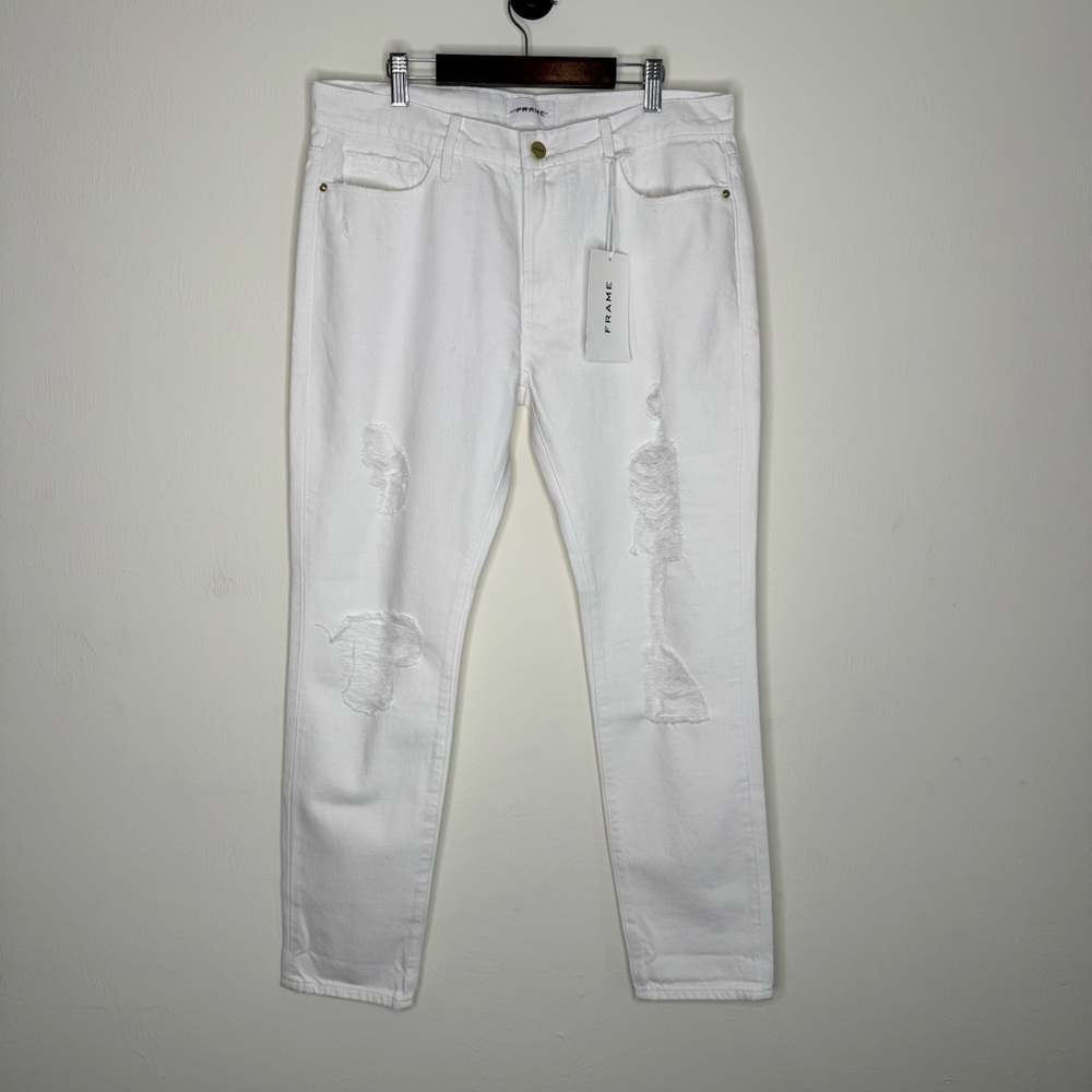 Frame Denim Le Garçon Women’s Ripped Jeans in White size 28